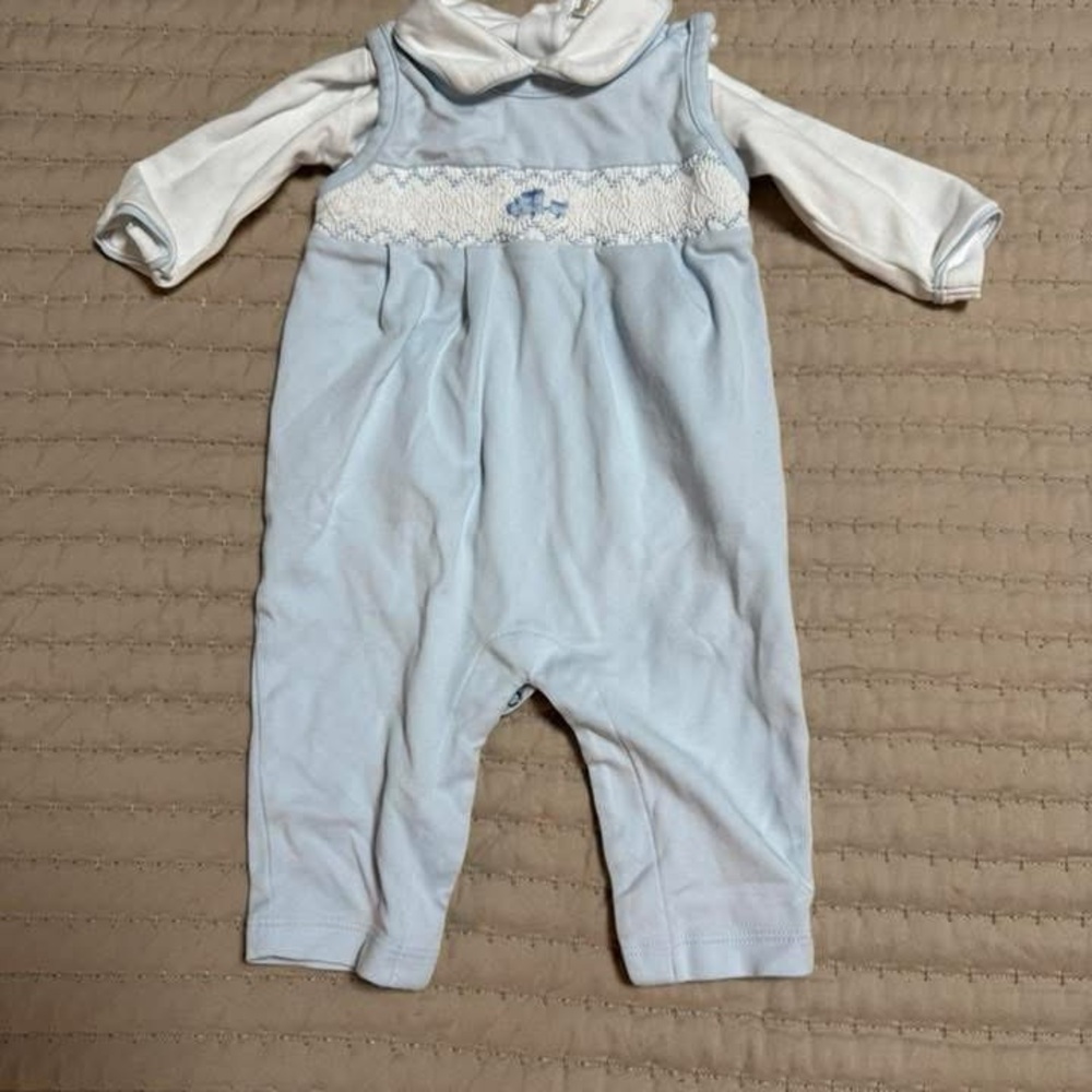Kissy Kissy Light Blue Romper with White Sleeves